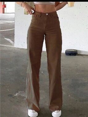 SHEIN Brown High-Waist Boot Cut Pants